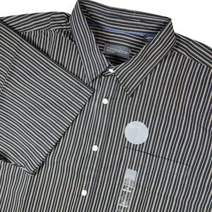 Covington Men's Short Sleeve Black Striped Button Down Shirt XL Easy Care